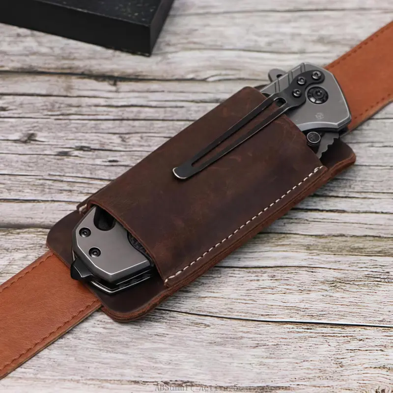Leather Knife Case & Sheath for Belt – Horizontal Carry Pocket Knife Holder, Handmade  Belt Organizer, Compact Folding Knife Holster, Durable Leather Knife Pouch (Black)ABSummit Active