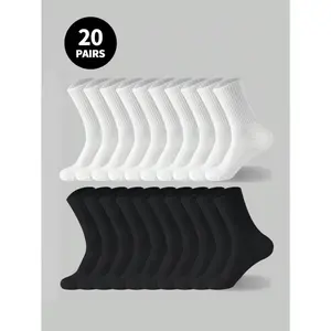 5 Pairs/10 Pairs/20 Pairs Black And White Thick Men's Winter Socks, Fashionable, Casual, Comfortable, Breathable, Odor Proof, Outdoor Sports, Running, Fitness, Compression Knee Socks, Business Leisure Vacation Black And White High Tube Socks Christmas, Th
