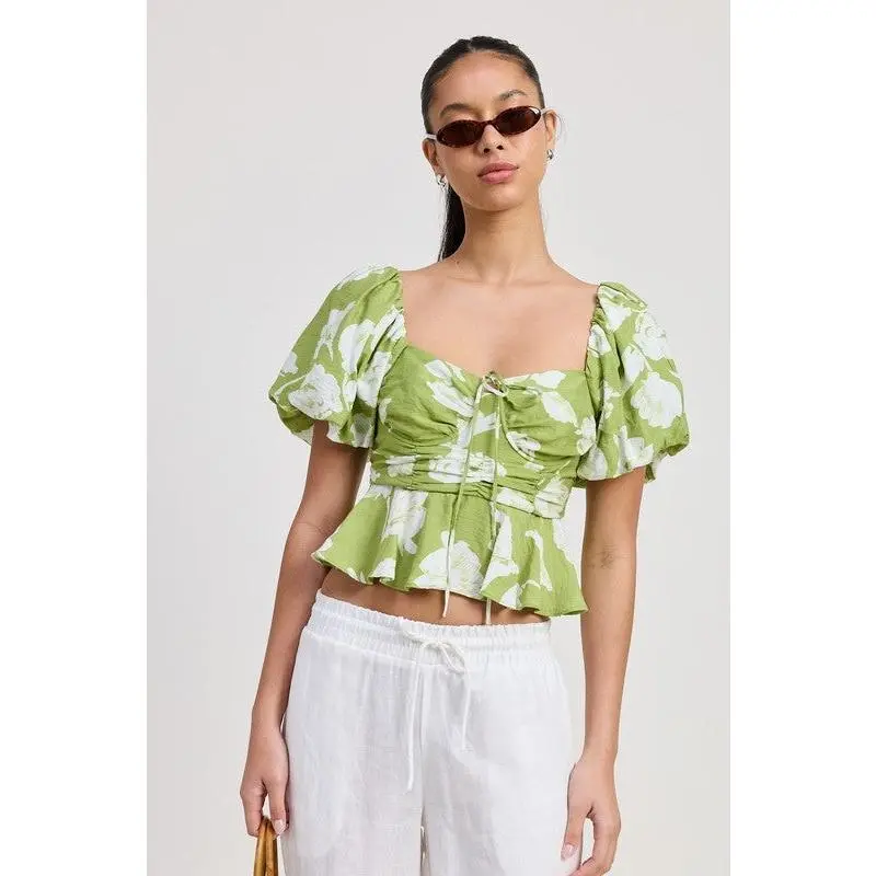 SHORT PUFF SLEEVE  FLORAL BLOUSE