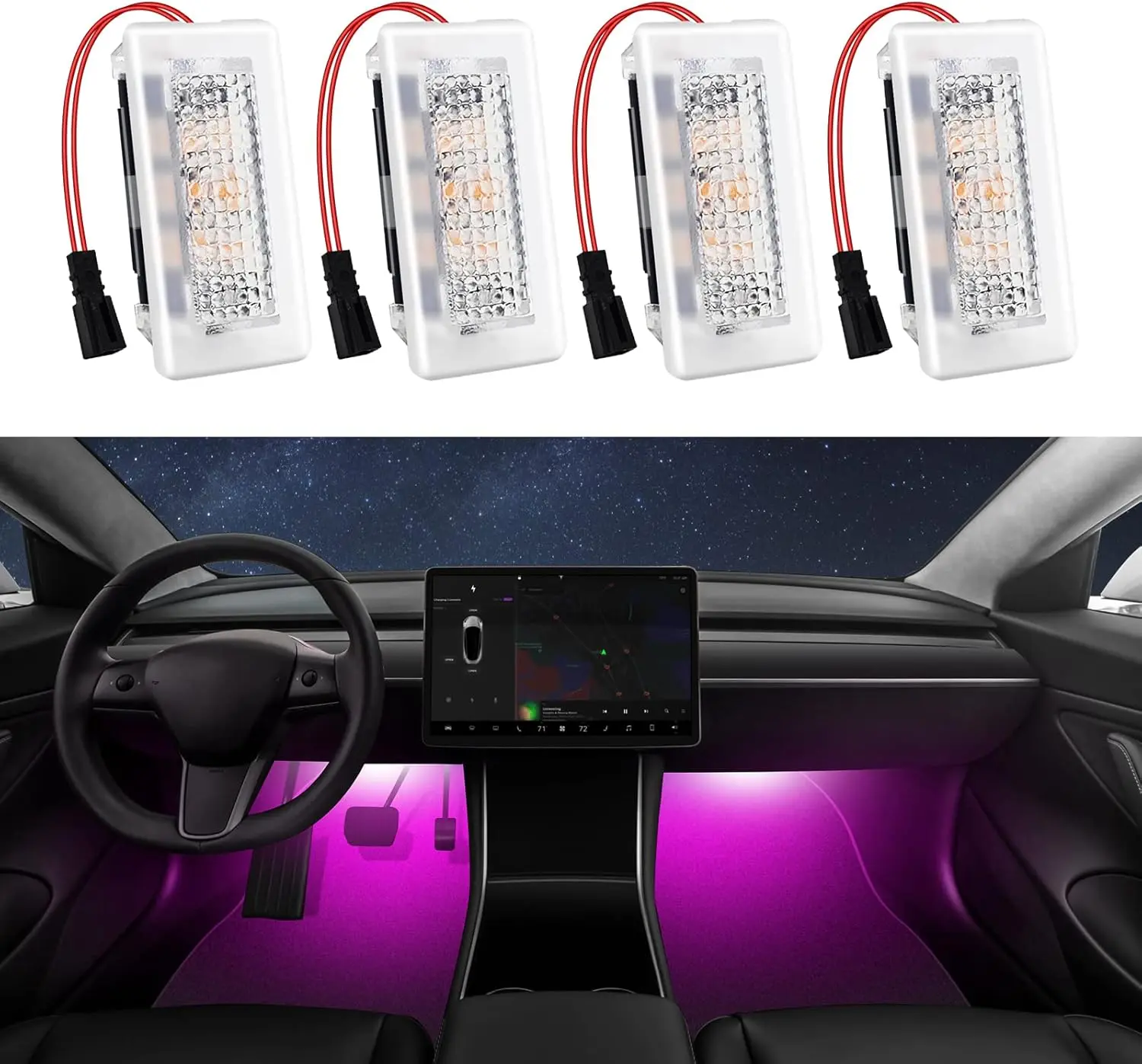 Pcs Interior LED Lights Bulbs Kit Compatible with Tesla Model , Y, X, S, Super Bright Replacement Light Bulbs for Footwell, Door Puddle, Trunk, Frunk  for Tesla Accessories (Pink)