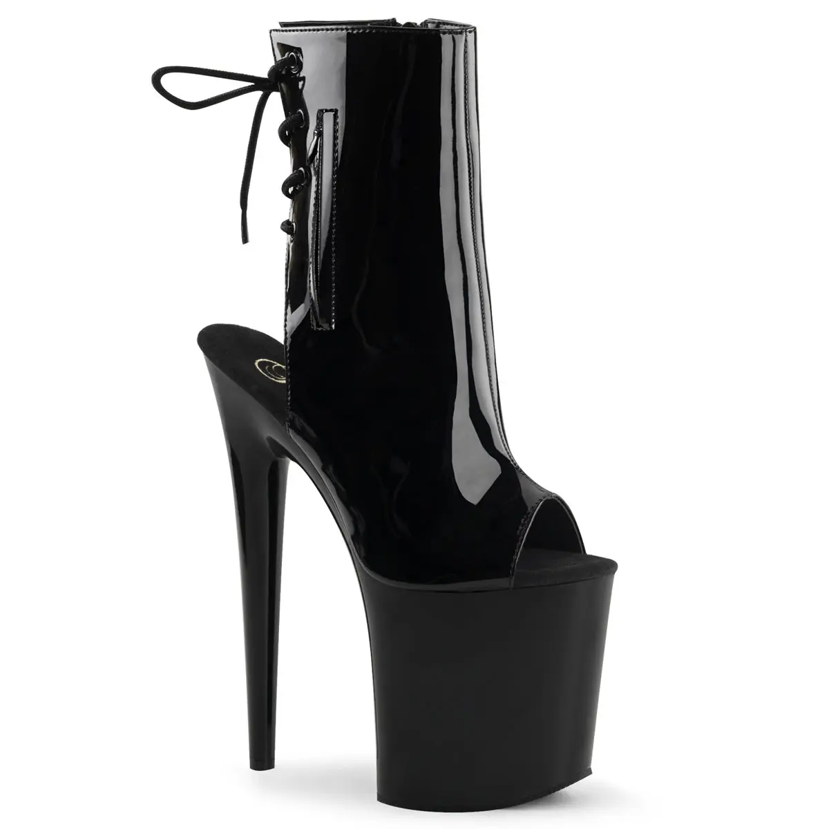 Women's Chic Lace-Up High Heel Platform Boots - 8 in Heel FLAMINGO-1018 Black Patent Shoe for Party Events, High Heels
