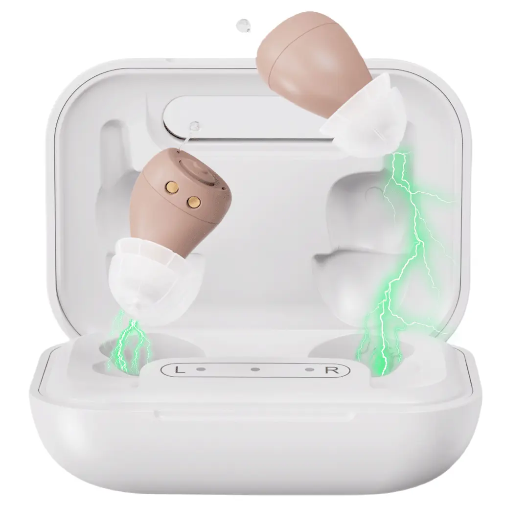 Hearing Aids for Seniors Rechargeable Hearing Amplifiers for Adults, Volume Adjustment All-Day Comfort Crystal Clear Sound, Portable Charging Case