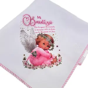 Baptism Favor Cloth Napkins, 12pcs 10x10in 100% Polyester Angel Print Pink, Cutlery Tableware for Special Occasions (Mi Bautizo)