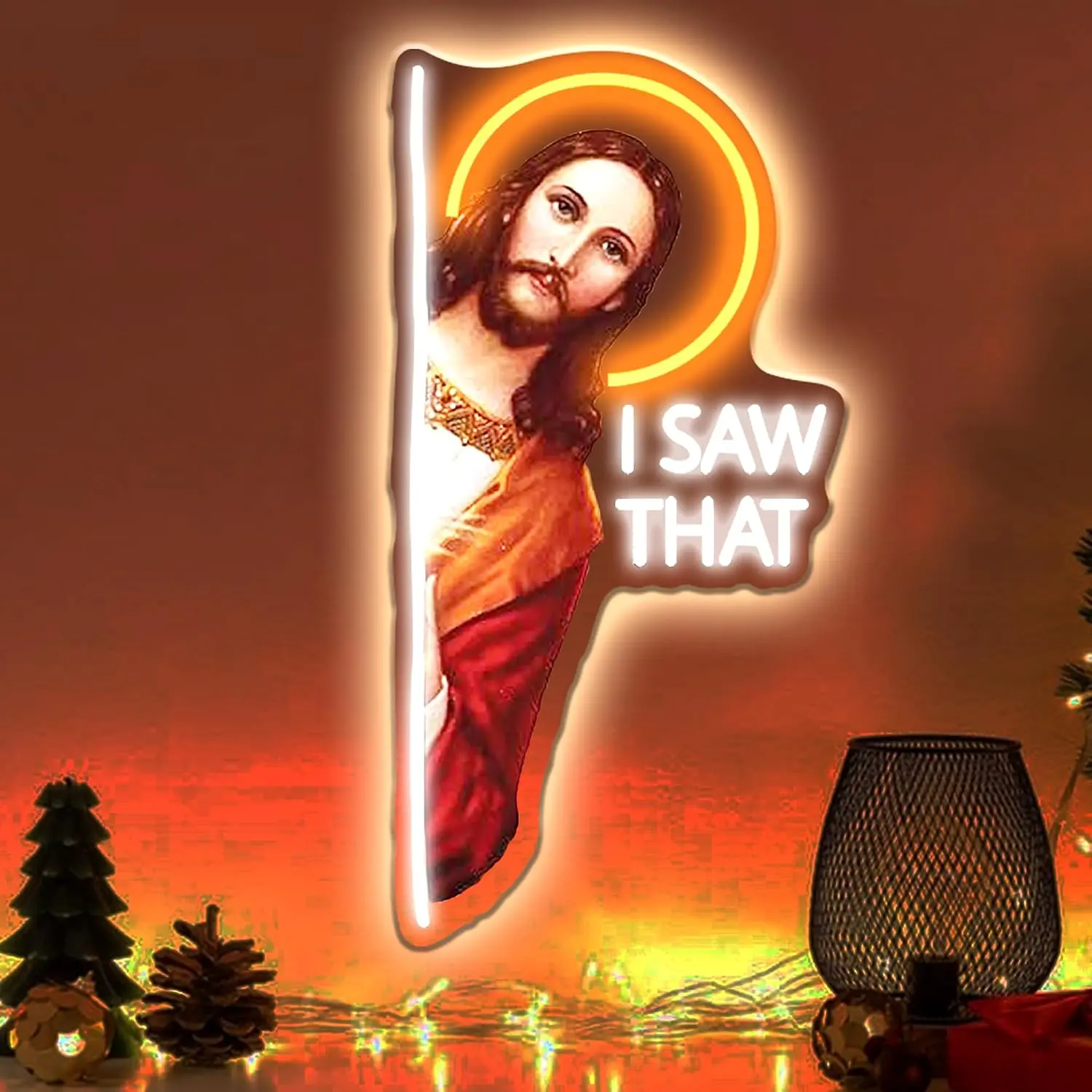 I Saw That Funny God Neon Sign LED Wall Decor for Bedroom Game Room Dorm Door Frame Light Unique Gift for Friends and Home Accent – 16.33″ × 8.26″, Room Decor, Aesthetic Room Decor