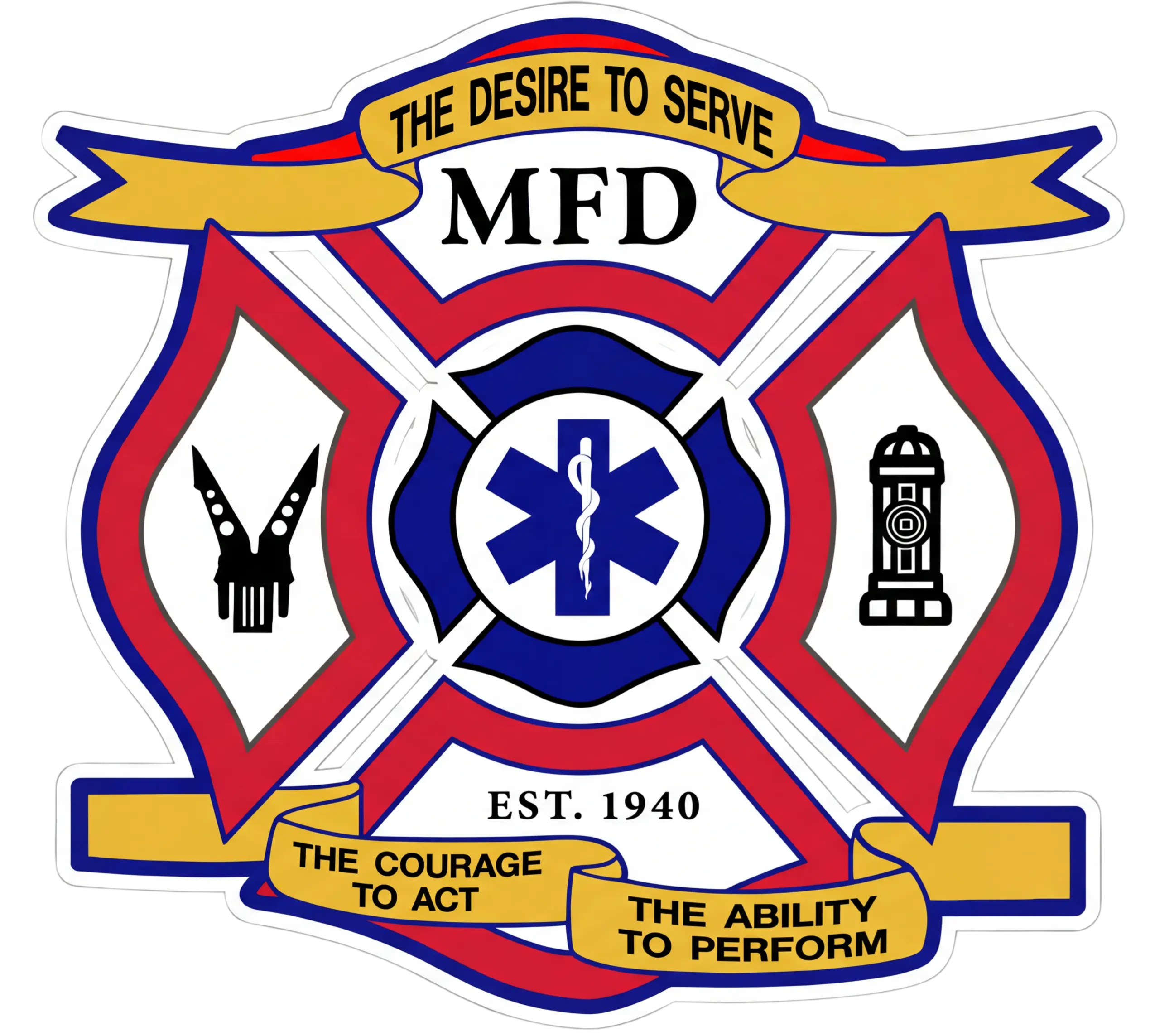 MFD Maltese Cross Reflective Vinyl Window Decal - UV Protection Sticker, Helmet Decal, Multi-Size (2" Tall, 3" Wide) for Hard Hats, Car Exterior Accessories