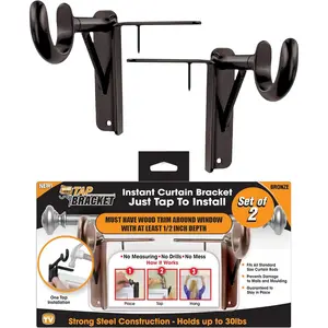 Tap Curtain Rod Bracket, Bronze, Set of 2 - No Drill Curtain Rod Brackets, -Free, Easy to Install | Fits 1.25" Rods, Holds up to 30 lbs, As Seen  TV -   Idea for Moms