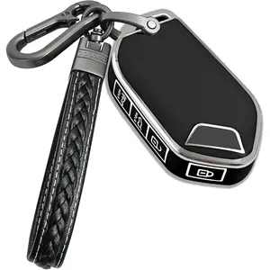 for kia key fob cover with metal/leather keychain,TPU Key case,compatible with 2023 2024 Telluride ect Remote smart Key,5 buttons Black