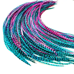21 Pink & Turquoise Grizzly Color Hair Feathers - 9”- 14” Long - Feathers for Hair Extension, Rooster Feathers DIY Kit - Eye-Catching Design - 20 Micro-link Beads - 100% Real Rooster Feathers
