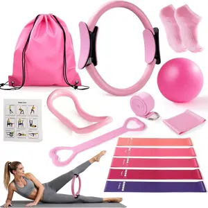 Home Pilates Essentials Kit for Women,Pilates Equipment Set with 9 Inch Yoga Ball,Figure 8 Resistance Band,Pilates Bands & Accessories,Pilates Ring and Ball Set for Beginners Home Workouts，Christmas, New Year, Stretching Gear