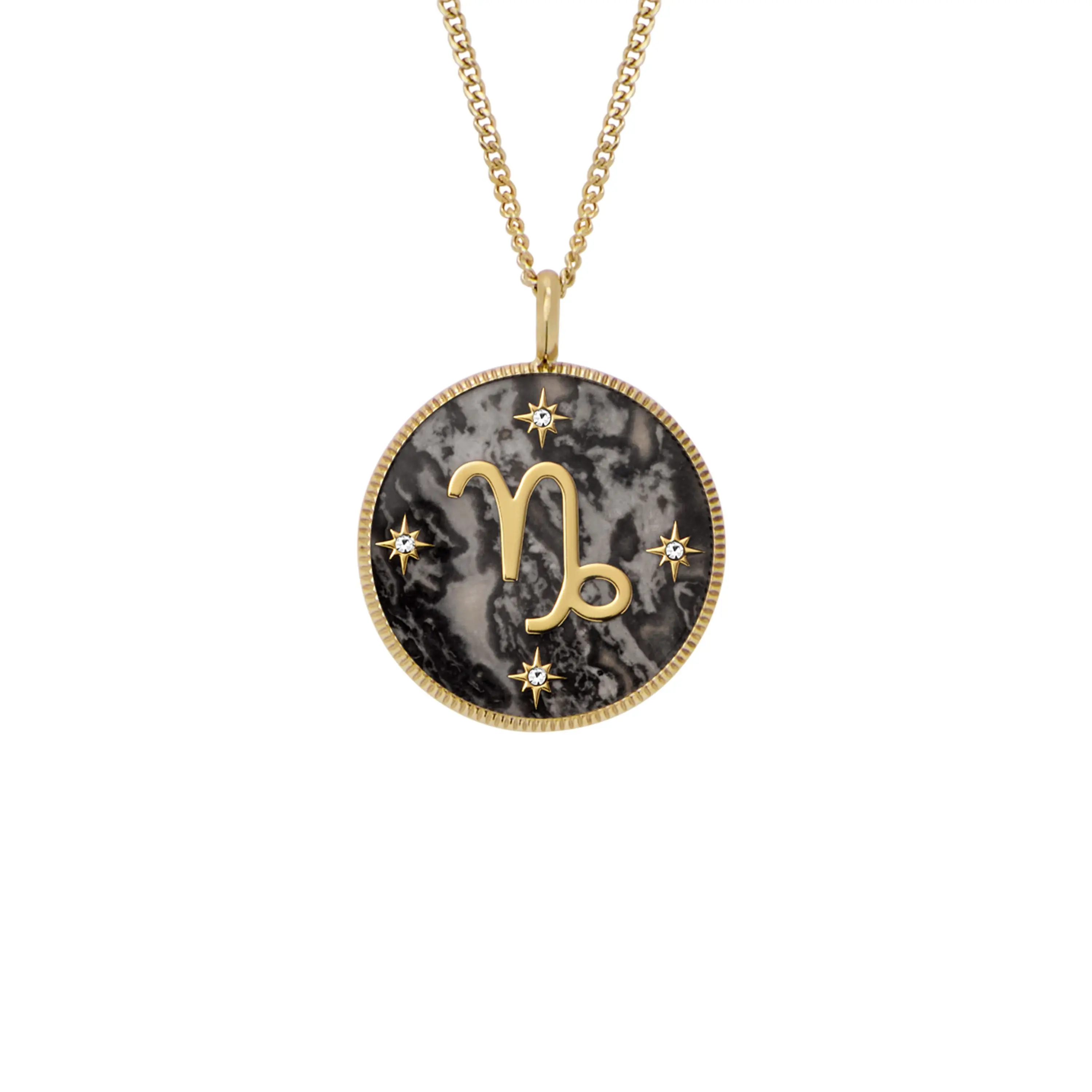 Fossil Women's Capricorn Sutton Zodiac Gold-Tone Stainless Steel Gray Hematite Pendant Necklace