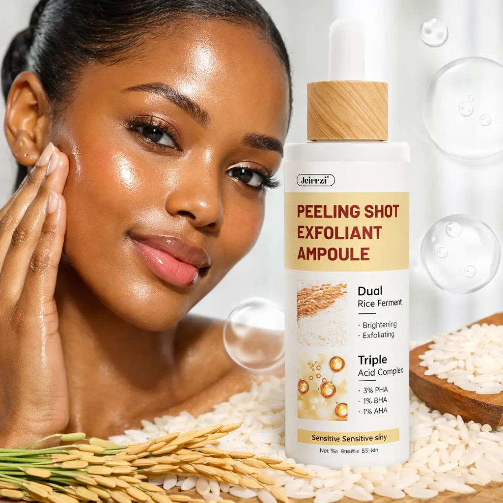 JEIRRZI Peeling Shot Rice Exfoliating Serum, 5% Acid Complex (AHA BHA PHA) Ampoule for Pore Refining and Smoother Texture - Gentle Daily Hydrating Treatment for Sensitive Skin and Flawless Radiance, Hydrate, Biodegradable