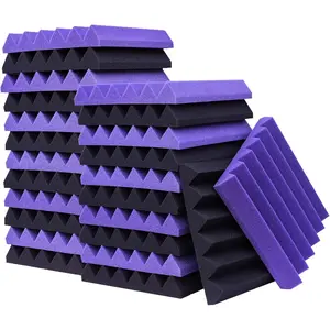 24 Pack Acoustic Panels,2" x 12" x 12"Sound Foam Panels for Wall,Fireproof Absorbing Noise Cancelling Panels,to Absorb Noise and Eliminate Echoes.(12 Purple+12 Black)