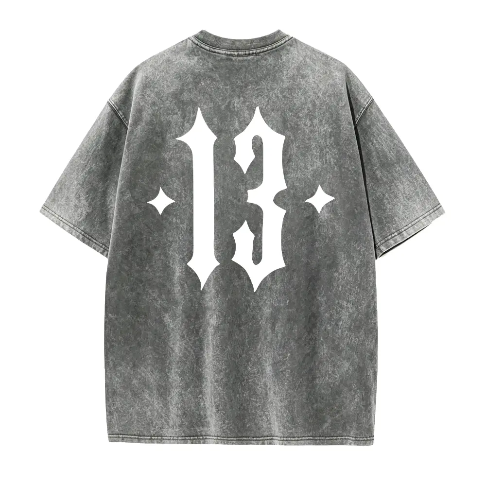 Gothic Number 13 Star Graphic Oversized Tee, Men Loose Fit Round Neck Breathable Short Sleeve T-Shirt, Streetwear Plus Size Casual Summer Top