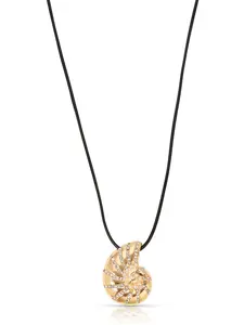 Nautilus Shell Cord Necklace – 18K Gold Plated Reversible Pendant Necklace with Black Adjustable Cord & Crystal Accent, Statement Jewelry for Women
