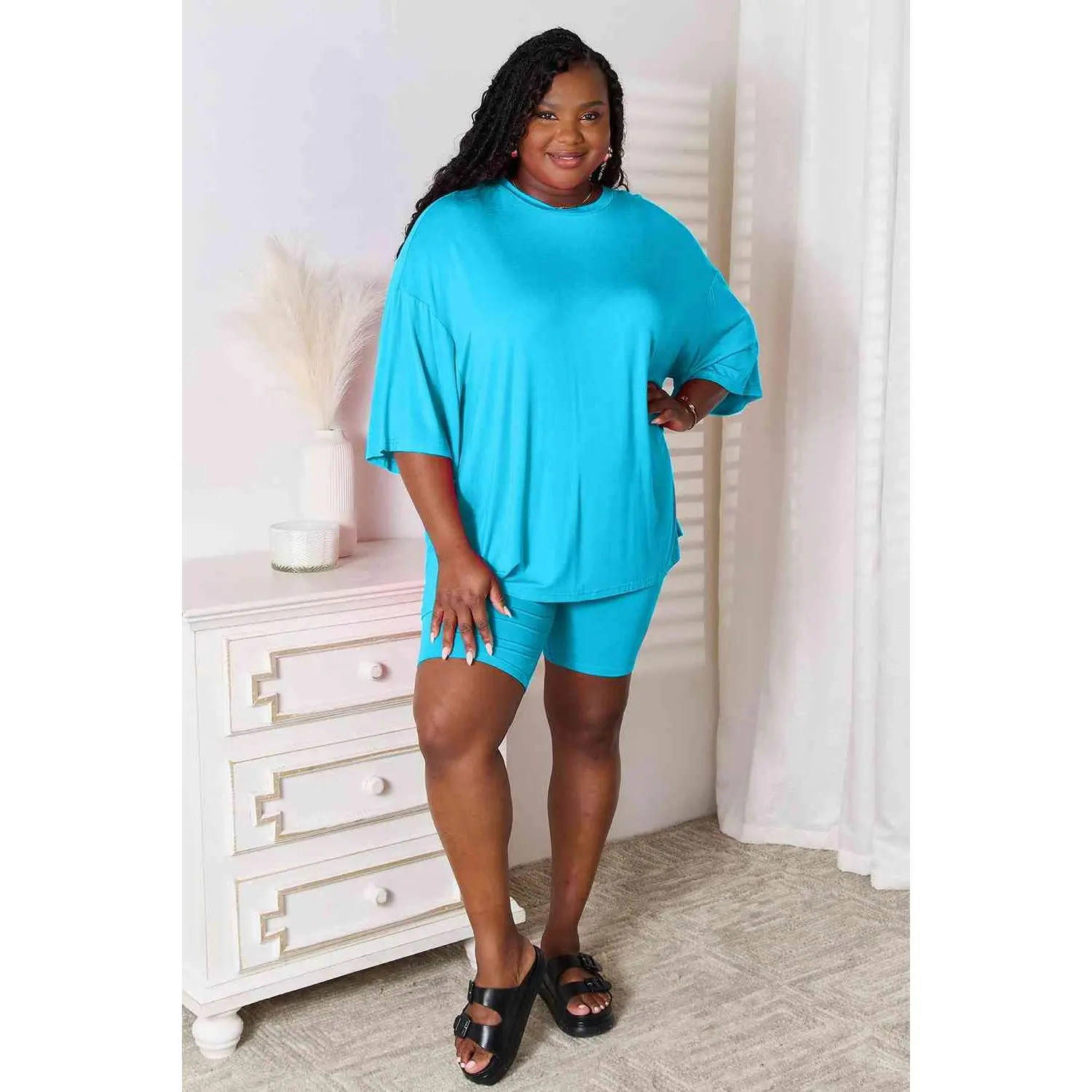 Basic Bae Full Size Soft Rayon Three-Quarter Sleeve Top and Shorts Set
