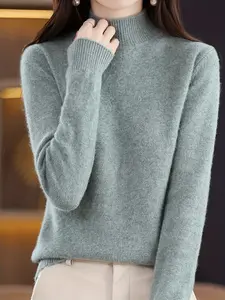 Women's Thick Knit Sweater, Half High Neck Long Sleeve Loose Fit Pullover, Stylish Casual Top for Women, Versatile Winter Wear Knitwear