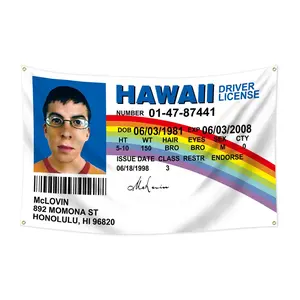 1pc, Hawaii License Flag, Funny Movie Prop Banner, 3x5ft (90*150cm), 4 Grommets, Single-Sided Printing, Room Wall Decor, Wall Hanging for Home Living Room Bedroom, Home, Man Cave, Bedroom, Bar, For Men, Tapestry Wall Mural