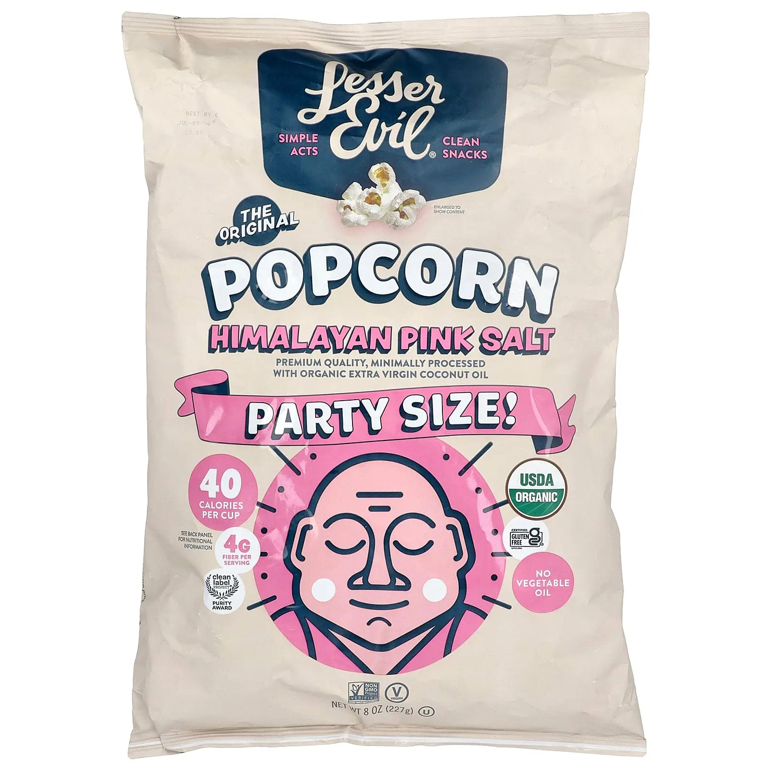 LesserEvil Popcorn, Himalayan Pink Salt, Party Size, 8 oz (227 g)