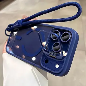 Lanyard Camera Bracket Holder Magnetic Protective Case for Smartphone iPhone 17 16 15 14 13 12 Pro Max 17Pro 17Air 16 15 Plus Pro 14 13 12 11 Comes With a Lens Glass Screen Protector and Wrist Strap in the Same Color Accessories Protection