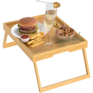 Bamboo Folding Bed Tray Table with Foldable Legs, Breakfast in Bed Tray for Eating, Kitchen Serving Tray for Bed/Sofa/Table, Lap Desk for Laptop, Snacks & Work