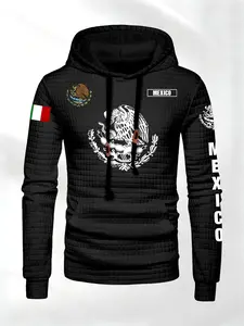 Mexican Theme Waffle Hoodie, Fashion Casual Clothing, Perfect Gift for Men, Long Sleeve Loose-Fitting, Fall & Winter Style