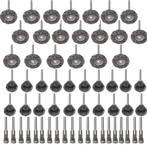 60 Pack Stainless Steel Wire Wheel Brush Set with a 1/8" Collet - Cup, Wheel, and Pen Brushes for Rust Removal, Corrosion and Scrub Surfaces