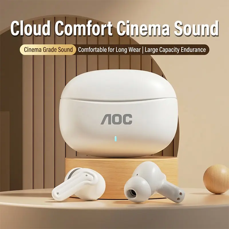 AOC Upgraded BT5.4 Wireless Earbuds Panoramic Surround Sound Low Latency Noise Reduction In-Ear Headphones