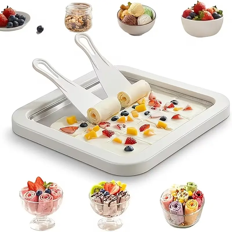 Portable Mini Ice Cream Roll Machine Suitable for Homemade Frozen Yogurt & Ice Cream - Complete Kit with Quick Freeze Plate, Stainless Roll Maker for, Parties, Picnics, Commercial Use - Compact Freezer Tray for Instant Treats