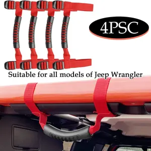 Set of 4 Roll Bar Heavy-Duty Grab Handles Compatible with Wrangler Models from 1987–2021, Fits YJ, TJ, LJ, JK, JL and Unlimited Versions, Strong Grip Handles for Easy Entry and Exit, Ideal Off-Road Interior, Vehicle Accessories