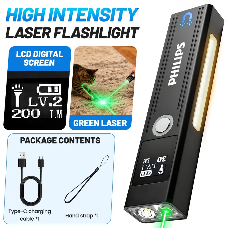 Philips SFL6256 Rechargeable EDC Tactical Flashlight - 1200 Lumens LED Lights, Magnetic, Waterproof, Dustproof, Shockproof, Abrasive Resistant, 9-Mode Drop-Resistant Portable Outdoor Lighting Solutions for Hiking, Emergency Survival