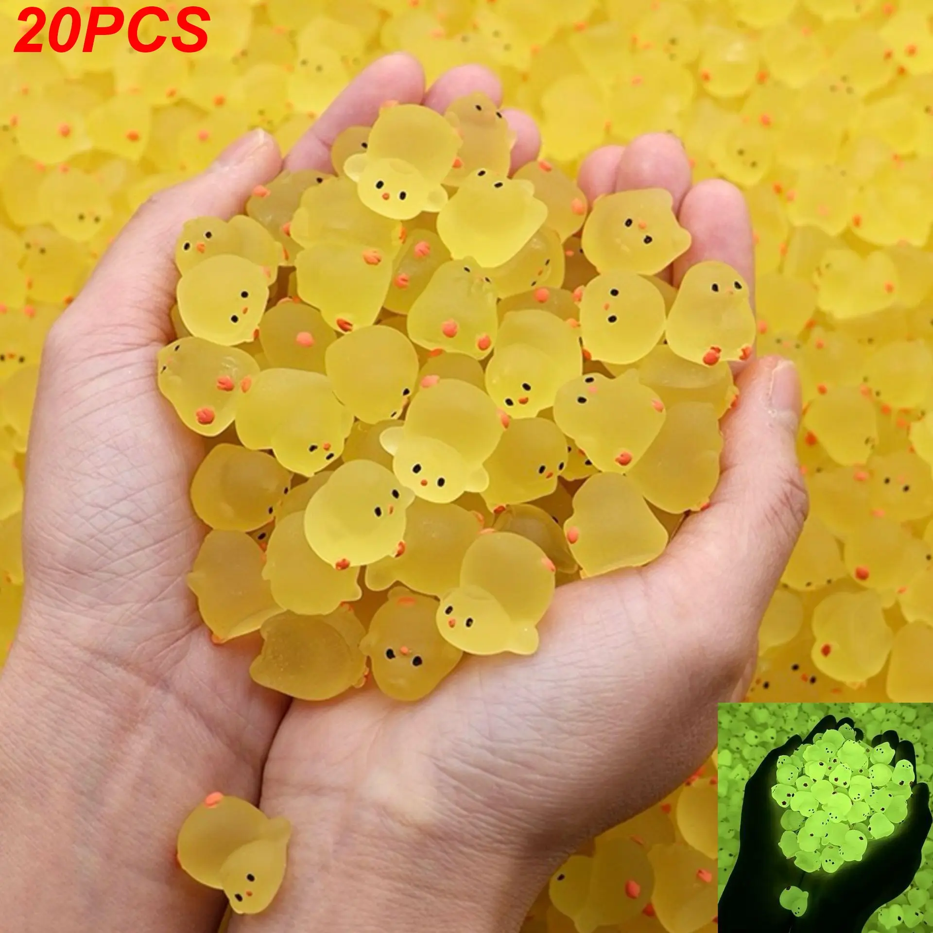 20pcs Glow-in-the-Dark Mini Chicken Ornaments, Cute Chick Decorations for Home, Glass Containers, Aquariums, Parties and Fish Tanks