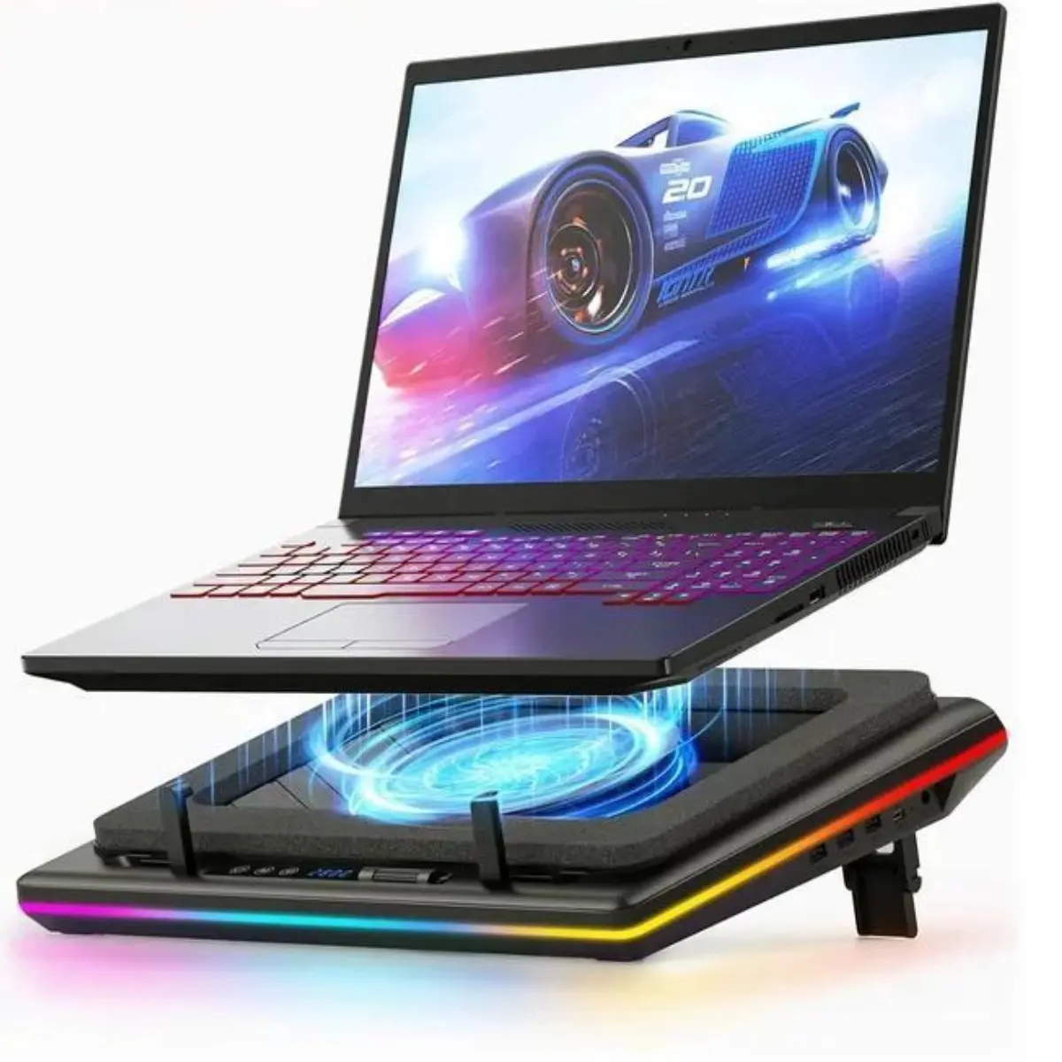 llano RGB Laptop Cooling Pad, Gaming Laptop Cooler with Powerful Turbofan, Fast Cooling Laptop 15.6-21in, Adjustable Speed, Touch Control, LCD Screen Computer Peripherals