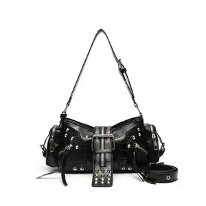 Women's Y2K Punk Vintage Shoulder Purse, PU Leather Gothic Rivet Handbag, Luxury Crossbody Bag with Spikes, Waist Bag