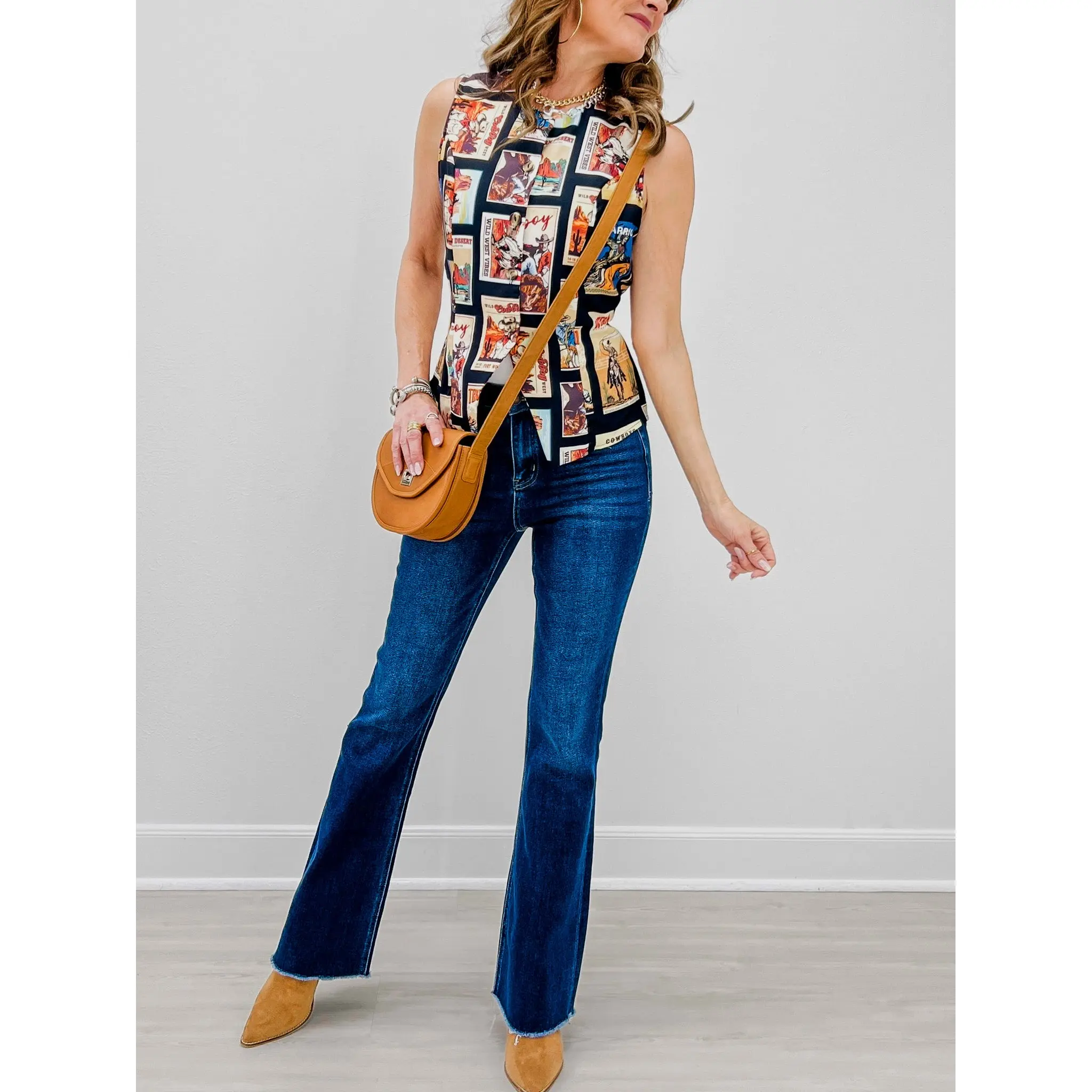 Wild West Western Print Woven Vest