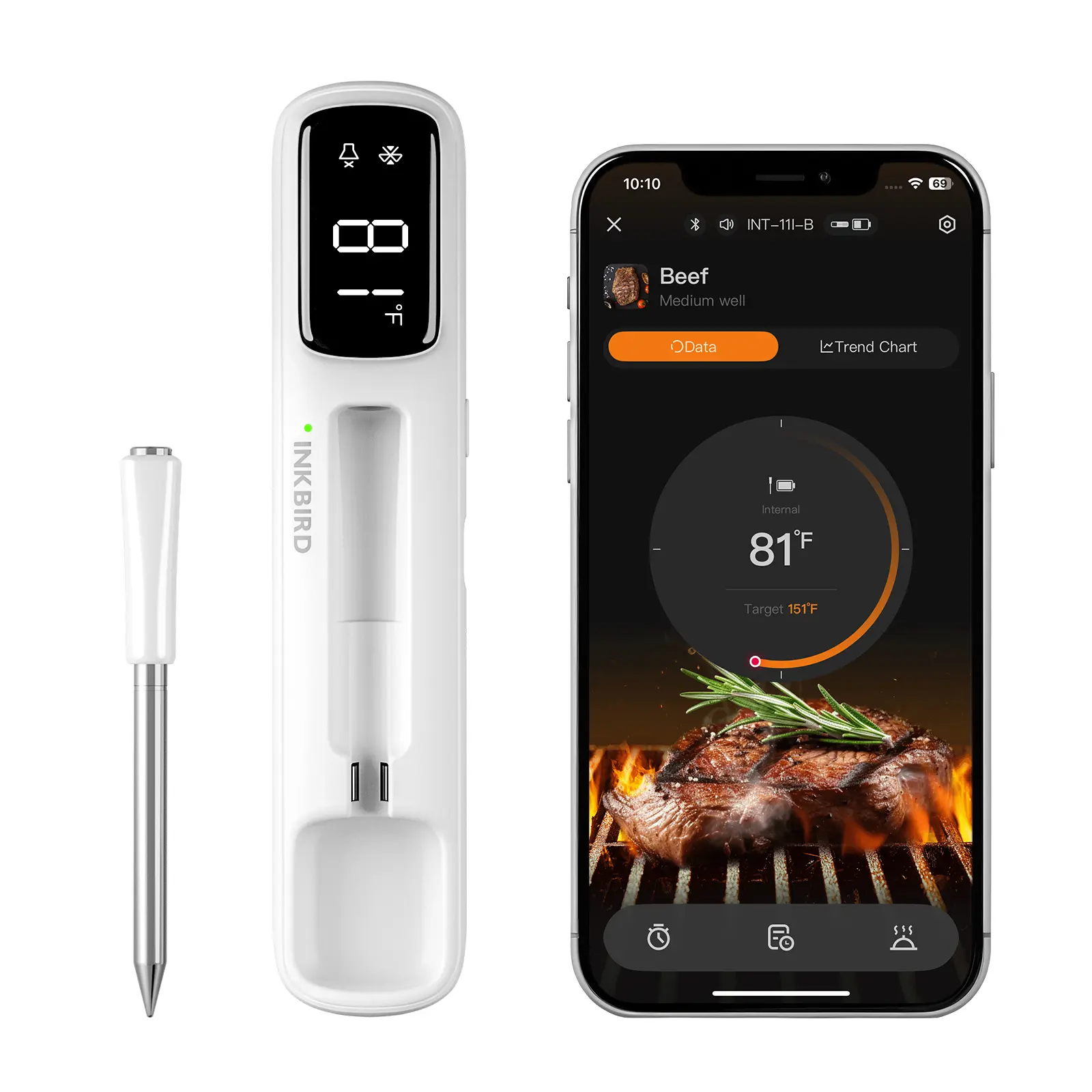 INKBIRD Wireless Bluetooth BBQ Grill Meat Thermometer - Portable Kitchen Accessory with Stainless Steel Probe, Waterproof, Compact, 25h Cook Power, 305m Range, 25h Probe Runtime for Grilling