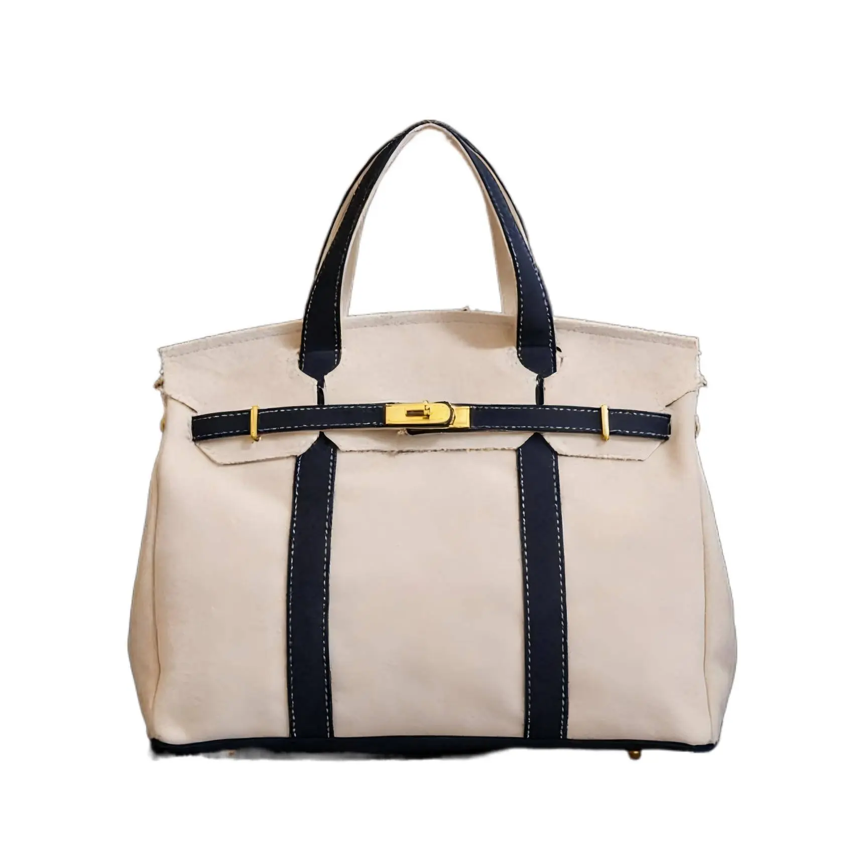 Large Tote Bag for Women Canvas Work Bag Chic Everyday Purse Shoulder Handbag with Lock Closure