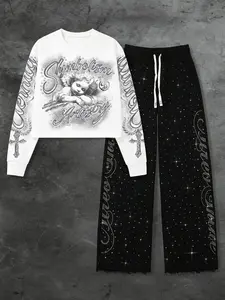 Men's Streetwear Hoodie & Sweatpants Set, Loose Fit Casual Sport Pants, Drawstring Mid-Waist Design, Comfortable Daily Wear