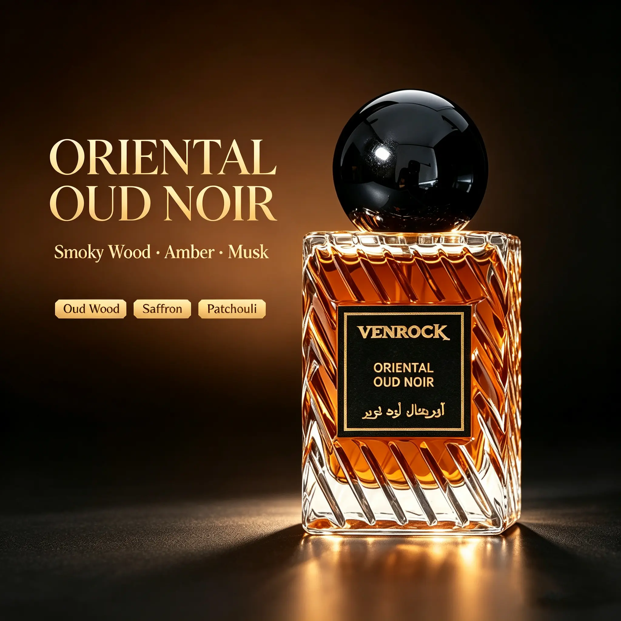 Men’s Oriental Black Oud Cologne, Rich Saffron, Cedar & Amber Notes, Long-Wear Daily Fragrance