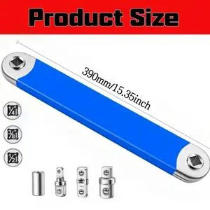 Offset Extension Wrench, 15-Inch Impact Socket Extension Bar Set with 1/2-Inch, 1/4-Inch, and 3/8-Inch Square Drive Adapters, Zero-Degree Ratcheting Tool for Automotive Tight Spaces, Automotive Repair Tools