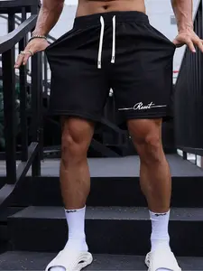 New Summer Men's Fashion Waist Drawstring Shorts, Athletic Casual Shorts, Fitness Beach Shorts, Casual Style, Geometric Print, Fitted Regular Fit, Perfect for Leisure & Sports Activities