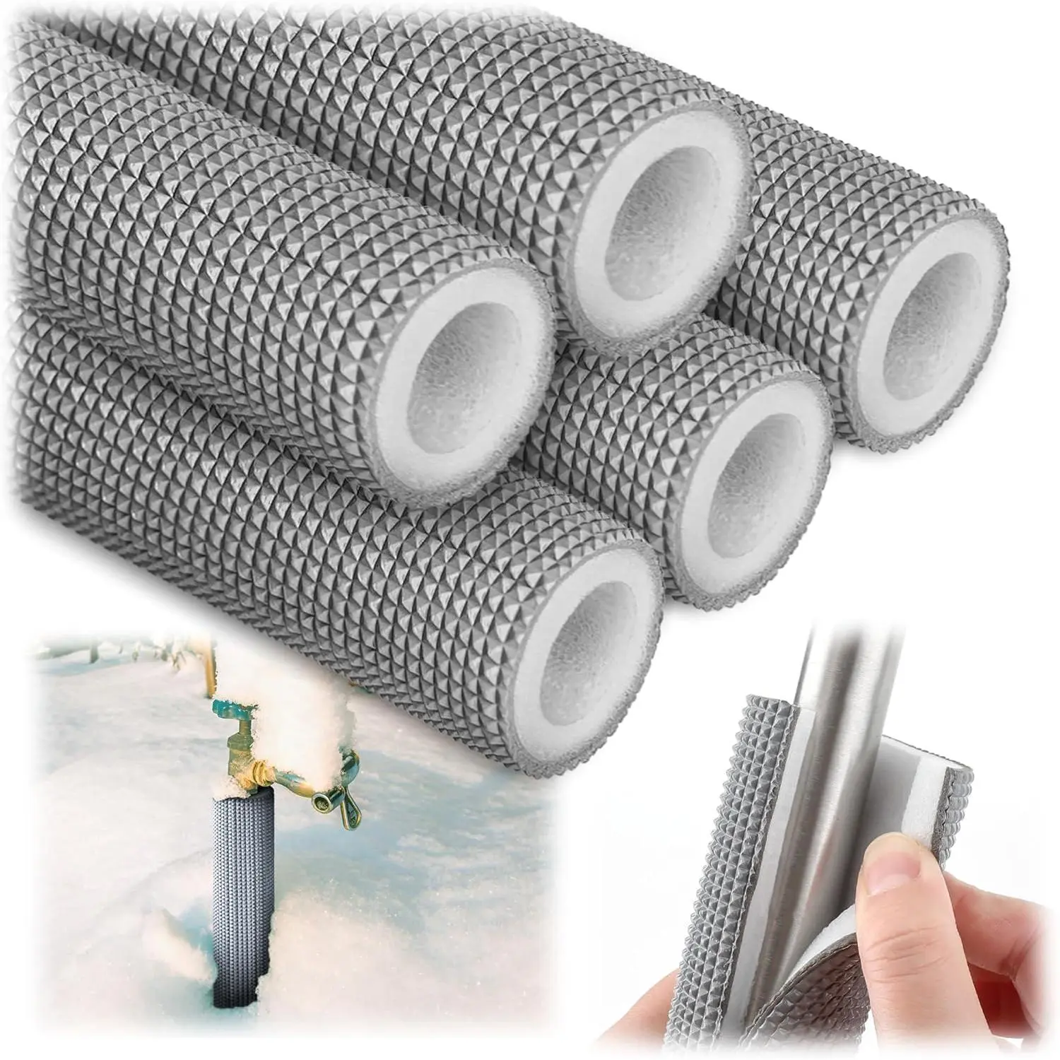 5 Pcs Thick Flexible Pipe Insulation Foam Tubes, 3/4"-0.75 Inches ID x 16.9" Light Grey Cover, Cuts and Installs Easily, Nice and Flexible for Indoor/Outdoor Water Pipes, Pool Handles