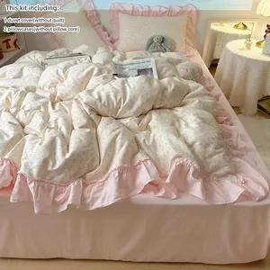 King Size Comforter Set, 3 PCS cherry Comforter cover Set with ruffles Pattern, including 1 duvet cover and 2pcs pillow shams Soft All Season King Bedding Set(102"X90"), Bedroom Bedding Set Duvet Cover Sets