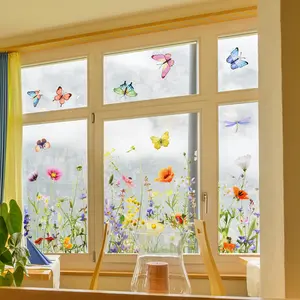 A piece of (30*60cm) flower and butterfly window sticker, double-sided visible, decorative window decal, can be used for home windows, glass doors, static sticker DJ7064
