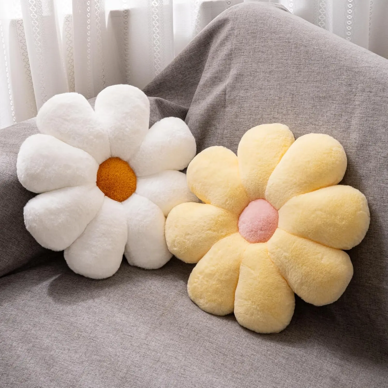 2 count Flower Pillow, Yellow White Daisy Flower Throw Pillows Set, Cute Preppy Room Decor Aesthetic Decorative Throw Pillows Floor Cushions for Girls Bedroom Bed Sofa Chair Decor (Yellow & White)