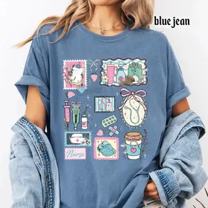 The Life of a Nurse Comfort Colors T-Shirt, Medical Scrapbook Registered Nurse Gift, Cottagecore Nursing Life Collage Tee, RN Pediatric - TrendWear USA