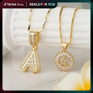 2 Count initial Letter Necklace Set with Zirconia Stones |    Golden/Silver Bubble  Necklaces for Women |   Iced Out  Necklace For Men |   Anniversary Gift |    Letter Alphabet Necklace Zircon Stone pendant necklace initial zirconia stone dealsforyoudays
