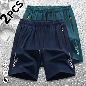 Pack of 2 men’s  solid-color drawstring  with pockets—fashionable, versatile outdoor  shorts; men’s clothing; -waist sports  for everyday wear; quick-drying, , and cool-to-the-touch; comfortable   sui Quick-Dry Elastic Athletic Shorts Set summer