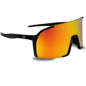 doJi Mulletia, Red Dawn ,  Shield Style Sunglasses - Polarized, UV400 Protection, Shatter Resistant, Shield, Sports Style Lens Design, Glossy Black Rear Contour Frame,  Rubberized Non-Slip Frame