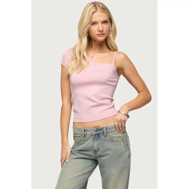 asymmetrical rib knit zip - TikTok Shop