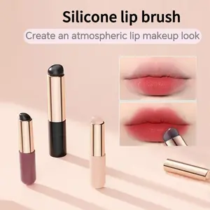 Silicone Lip Brush for Lip Coloring, Lip Makeup Brush for Even & Detailed Application on Lip Color, Silicone Tip for Easy Use & Hygiene, Lip Brush with Portability, Black, Pink
